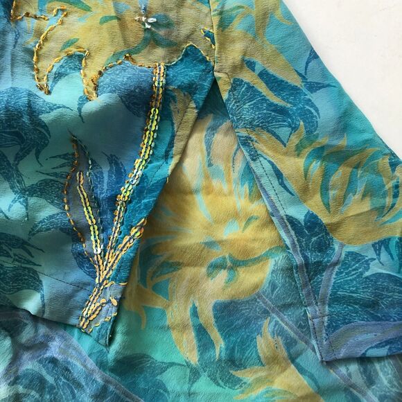 Indie Ella Silk Robe One Size Blue Green Boho Floral Beaded Sequined Kimono - Picture 8 of 16